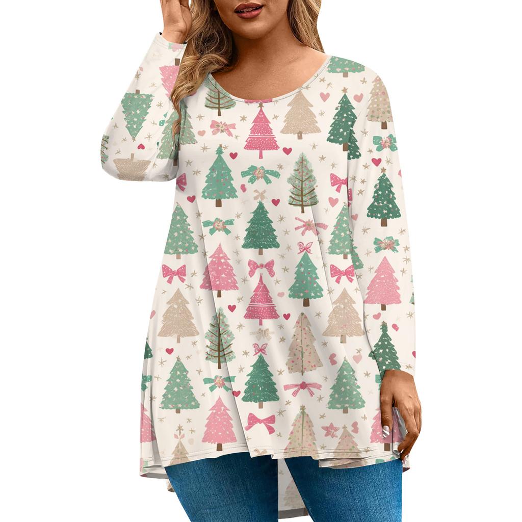 Women's Fashionable Casual Long Sleeved Plus Size  Print Top Plus Size Floral Print Top