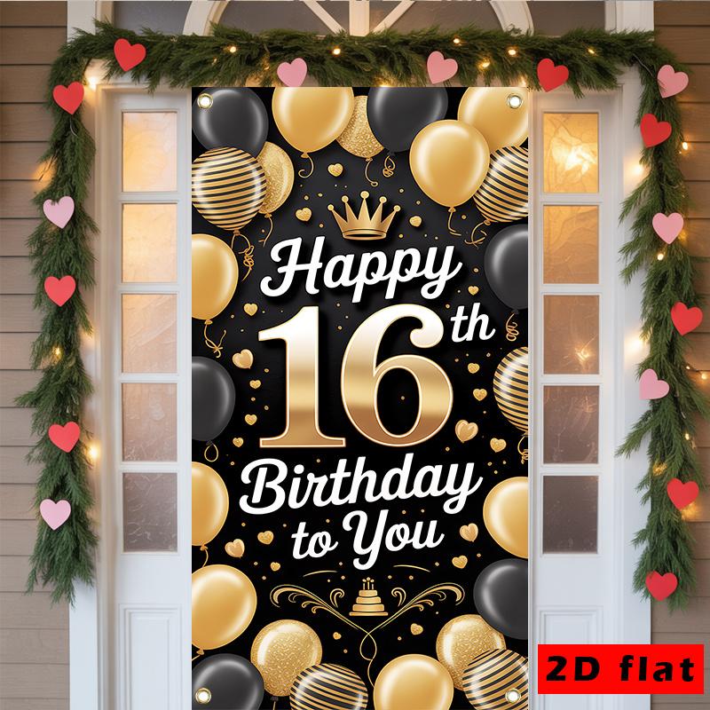 Happy Birthday Door Curtain Balloons Champagne Walls Family Polyester Home Decor