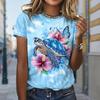 Women Summer T Shirt Sea Turtle Retro Fashion Short Sleeve Tees Casual   Printed  Tops
