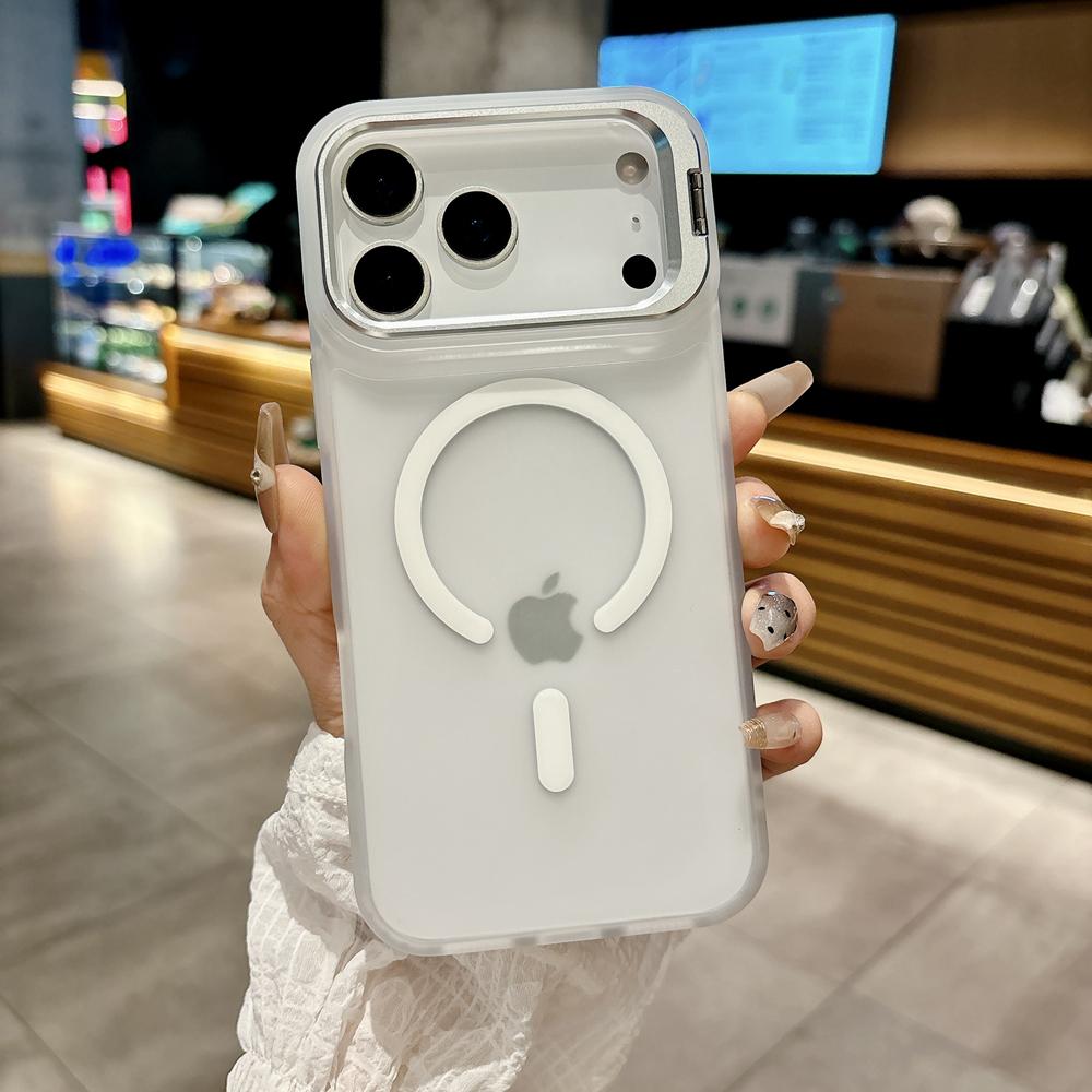 KEYSION Металлический стенд для объектива Чехол для телефона MagSafe для iPhone 17 Pro Max 17 Air Магнитный Прозрачный Матовый ПК+ТПУ Ударопрочный чехол