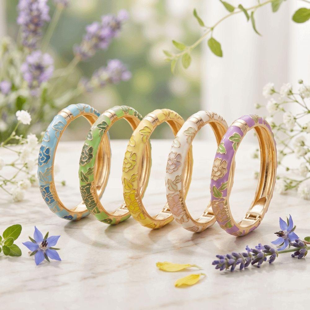 Flower Design Oil Drop Bracelet Wide Enamel Dropped Glaze Bangle Enameled Bracelets Gift For Women