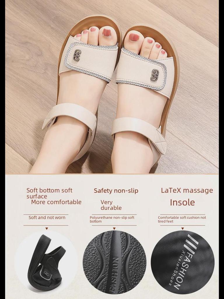 Летние нескользящие сандалии с мягкой подошвой 2025 года для женщин среднего возраста и пожилых людей