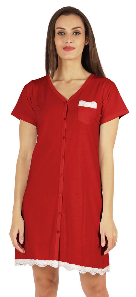 Inkmeso Solid Button Down Nightgown Sleepwear For Women  S V- Neck Nightshirt