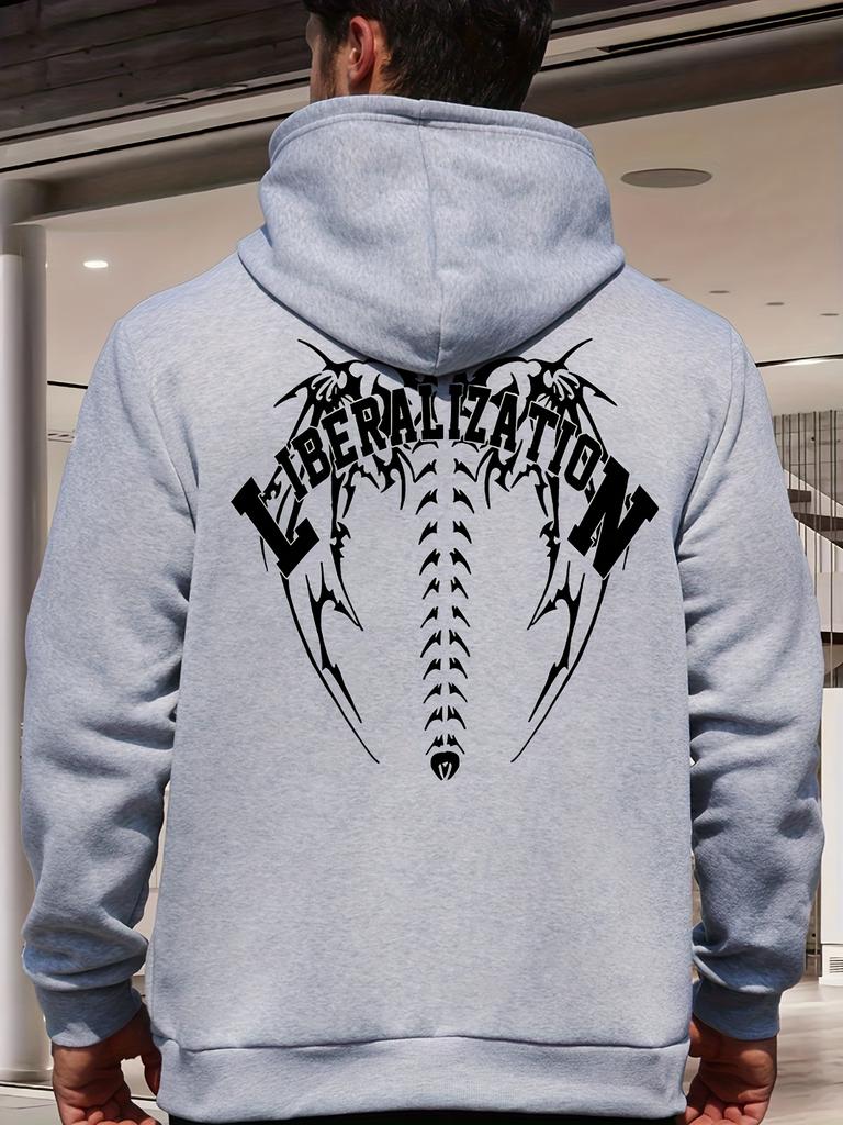 Мужская толстовка с капюшоном с рисунками скелета позвоночника и племенных крыльев - Слоган "ЛИБЕРАЛИЗАЦИЯ" Уличная мода