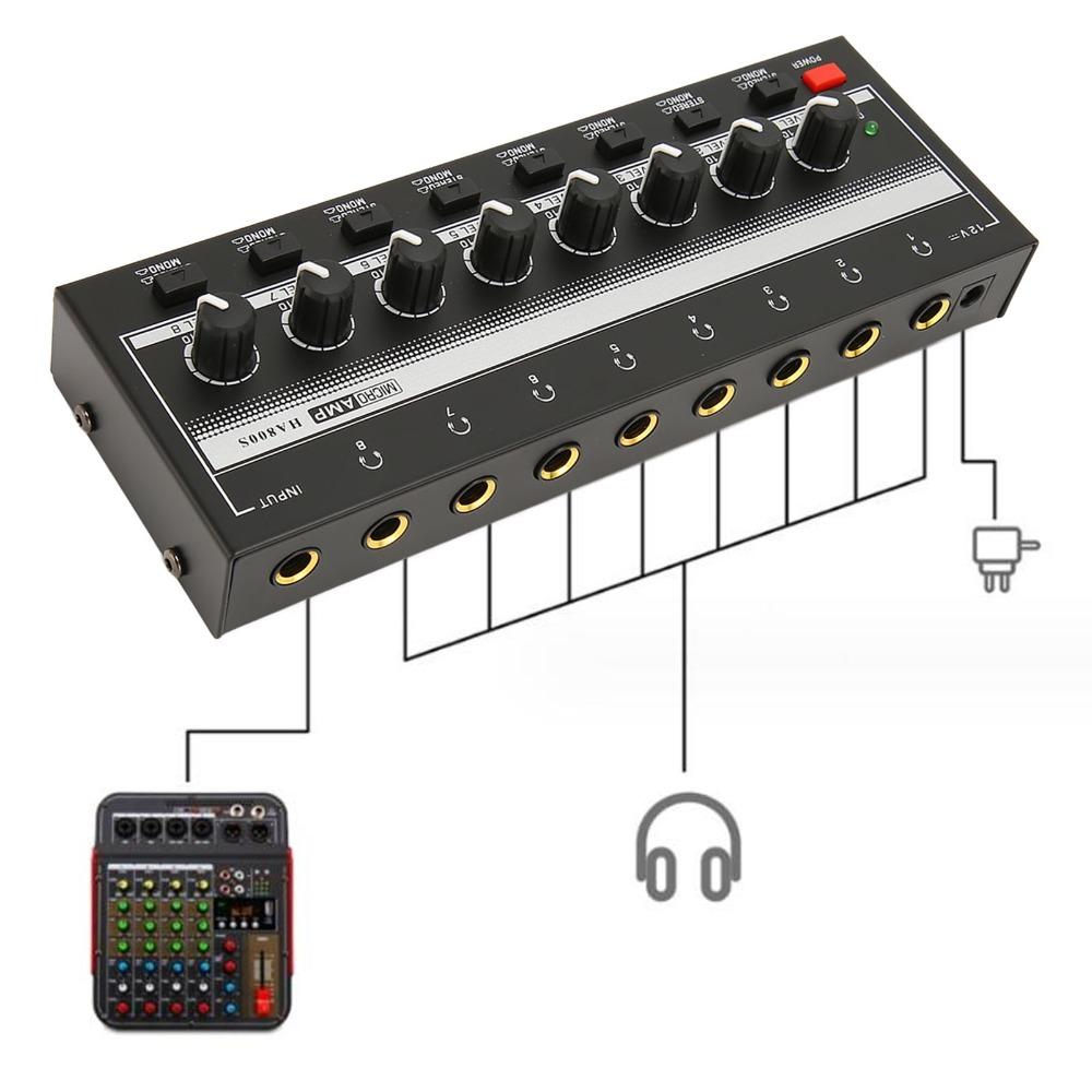 6.35mm Stereo Headphone Amplifier 1/4" TRS Input/Output Audio Mixer Studio Recording