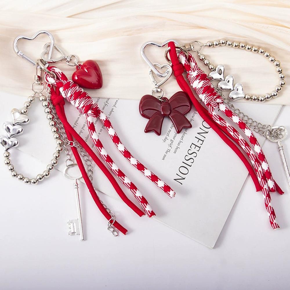 New Bead Woven Rope Red Bow Multi-element Creative Design Portable Charter Key Delicate Accessories Gift Bag Charm