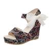 Floral Print Wedge Sandals Lace Bow Decorate Platform Sandals Women Summer Comfortable Open Toe Dressy Shoes Woman Trend