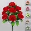 12 Heads Rayon Rose Bouquets 9-color Wedding Bride Hand Stick Flowers Valentine's Day Party Decoration Simulation Bouquets