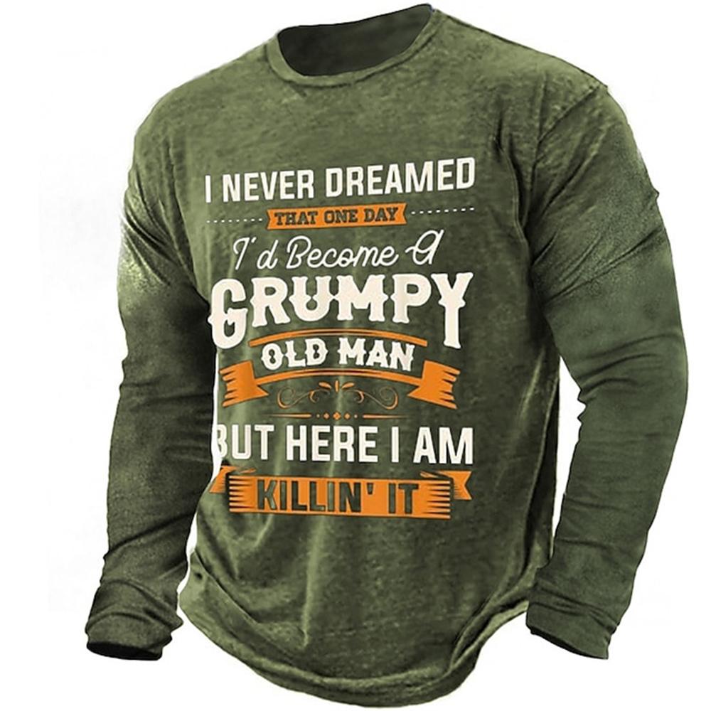 Vintage Men's Long Sleeve T-Shirt Word Tees Tops Graphics T-Shirts For Men 3D Slogan Printed Clothing Oversized Streetwear 5xl