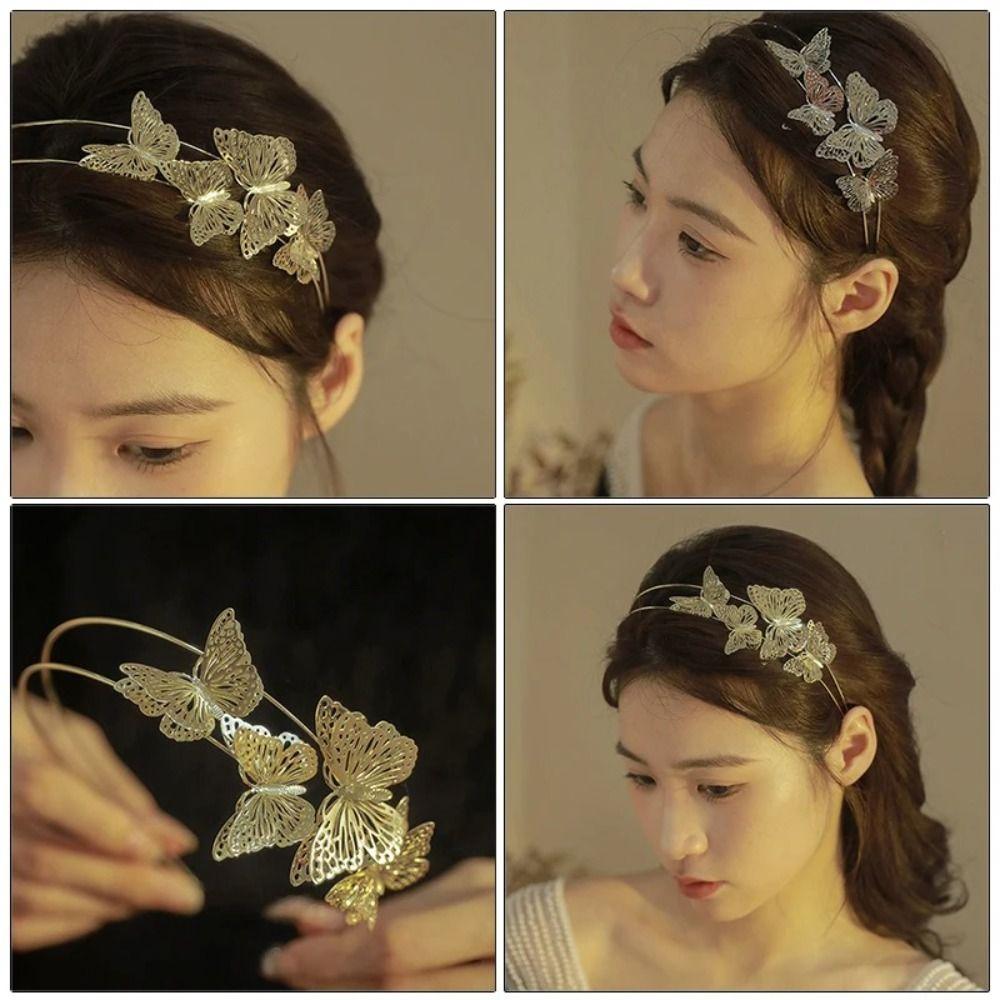 Metal Tiara Hair Band Butterfly Double Layer Headband Fashion Hollow Butterfly Headband Women Use