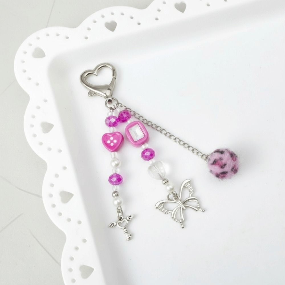 Handmade Beaded Keychain Pearl Heart Beaded Star Pendant Keychain DIY Charm Keychain For Backpack
