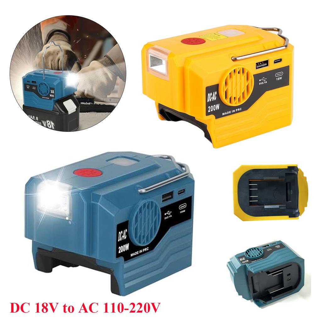 Инвертор питания 111 В для аккумуляторов Makita и Dewalt 18 В, переменный ток 111 В, портативный источник питания с розеткой переменного тока, портами USB и Type-C и светодиодной подсветкой
