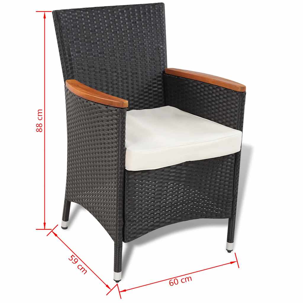5 Piece Garden Dining Set with Cushions Poly Rattan Black