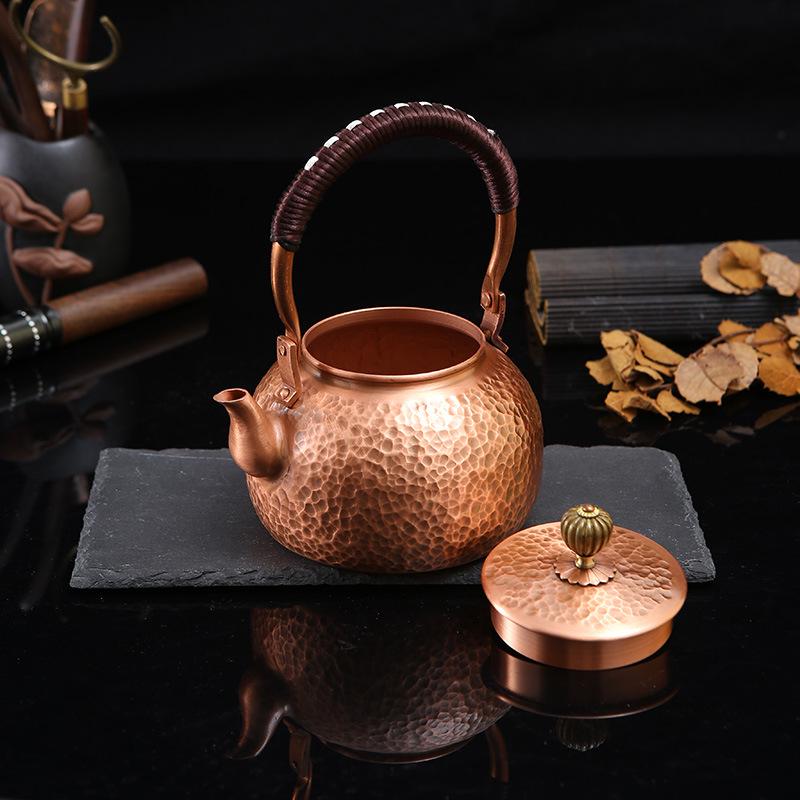 Handcrafted Retro Copper Kettle with Handle - Portable Purple Copper Tea Boiler Gift Set