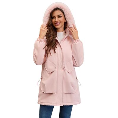 Женские парки с капюшоном из искусственного меха, на флисовой подкладке, на молнии, теплые хлопковые куртки средней длины, пуховики, верхняя одежда, зимняя одежда
