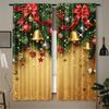 2pcs Set Gold Small Bell Christmas Curtains-Digital Print,Rod Pocket Design,Polyester - Perfect For Living Room,Kitchen,Bedroom