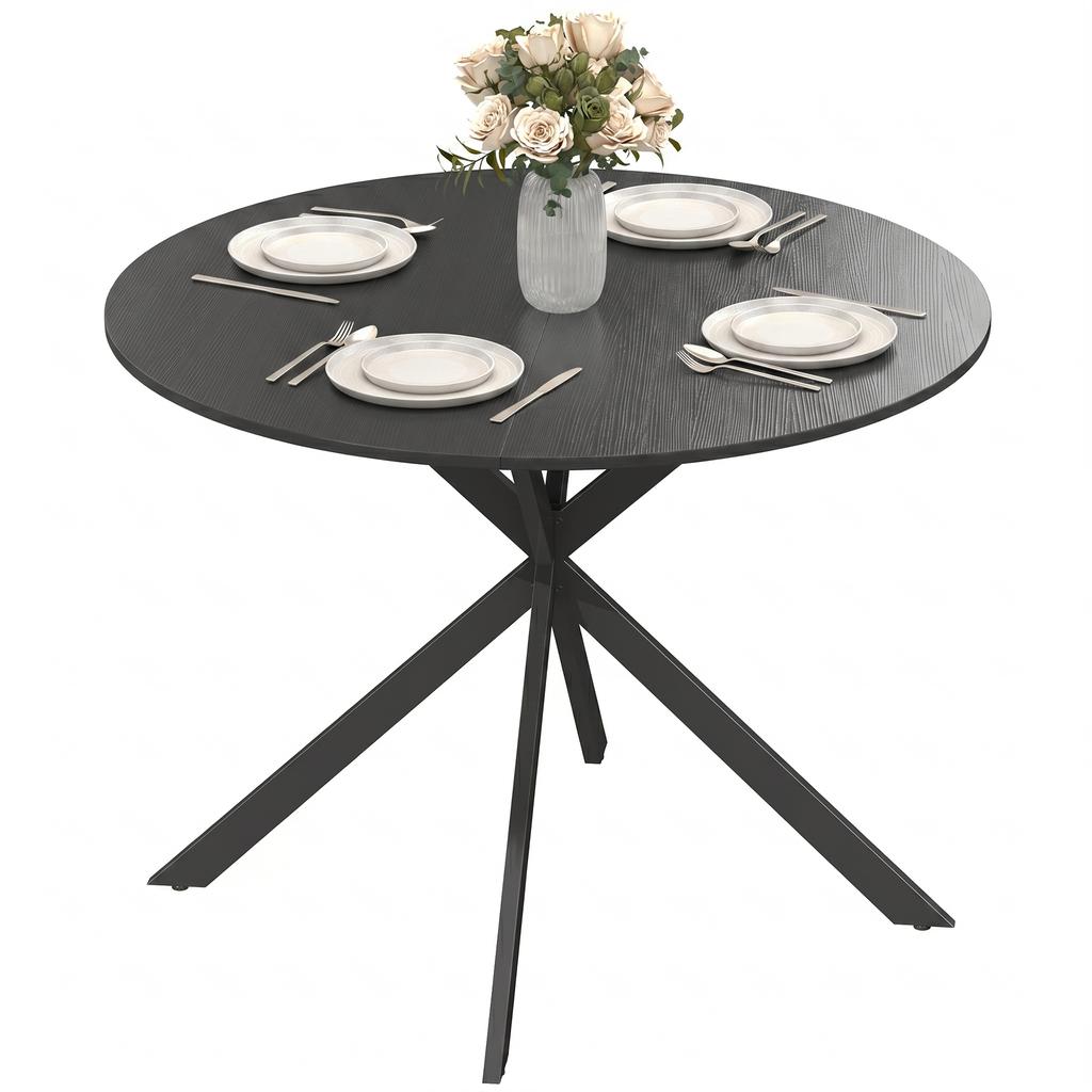 Runder Dining Table For 4 People Industrial Style Kitchen Table With Steel Legs For Dining Room Kitchen Black