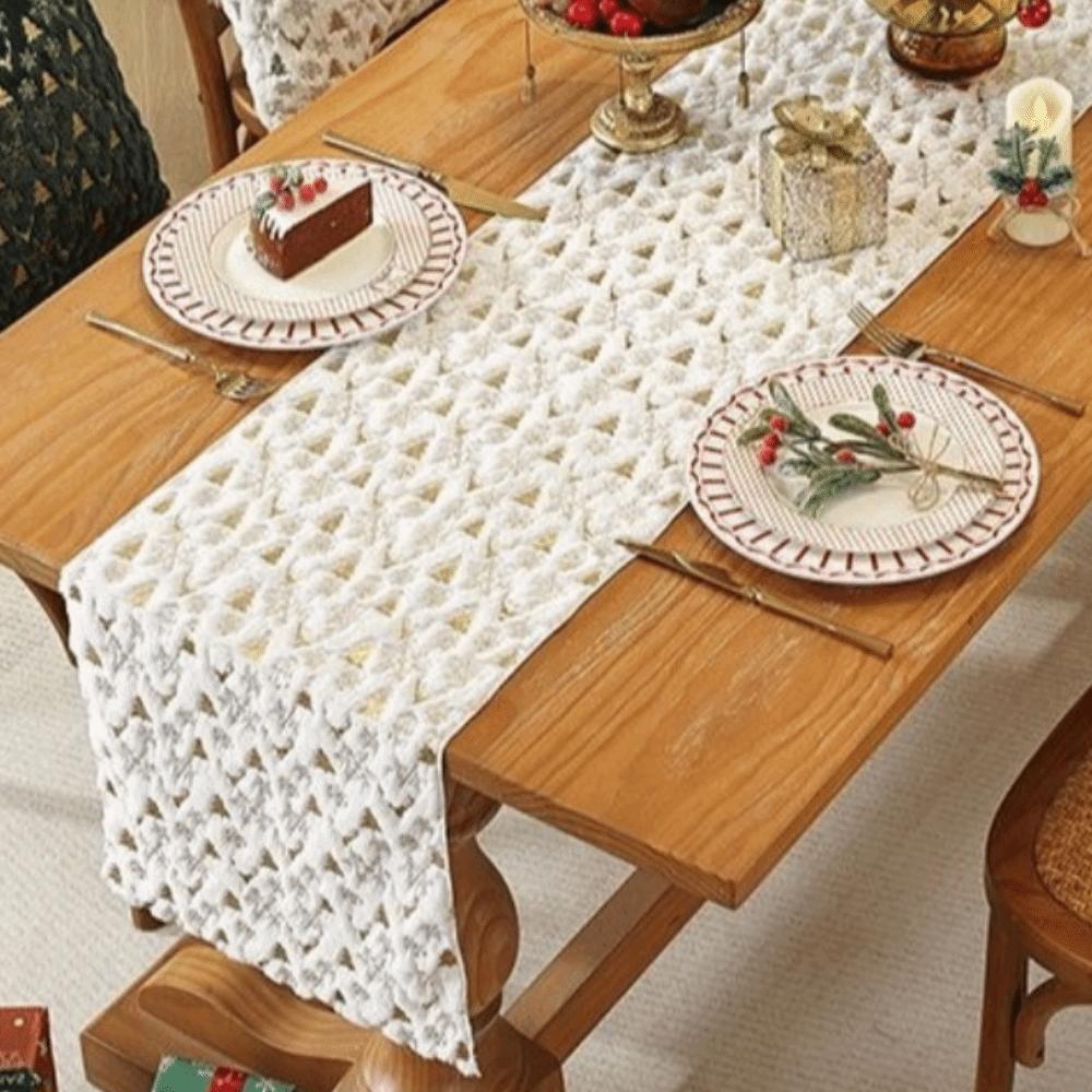 Long Strip Plush Table Flag Embroidered Antlers Printed Tablecloth Cabinet Cover Towel Winter
