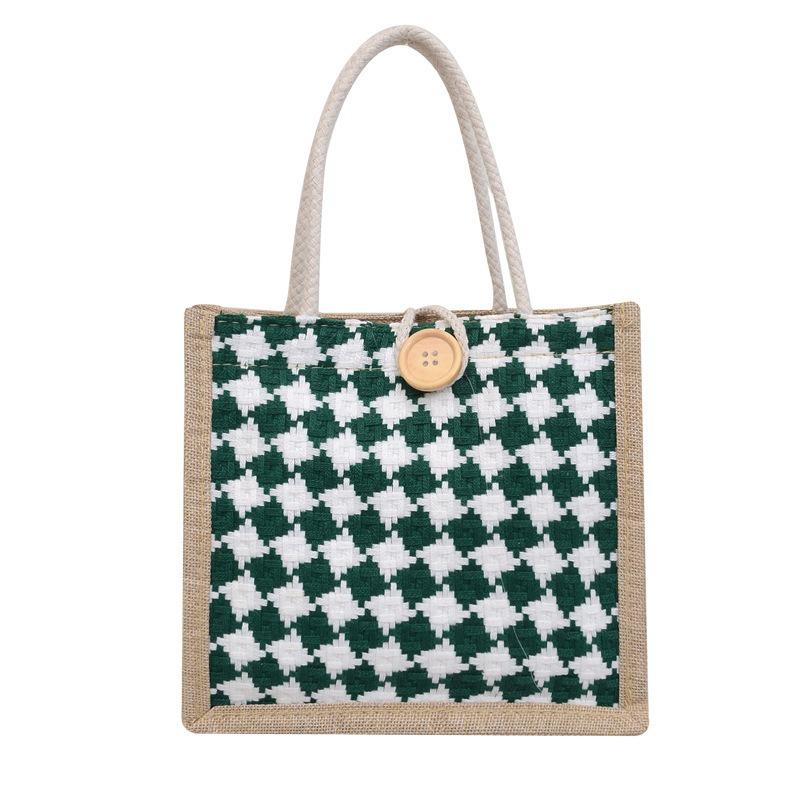 Клетчатая льняная холщовая сумка на одно плечо, сумка-тоут, классическая сумка для покупок, сумка-шоппинг в стиле ретро в стиле знаменитостей из Интернета, женская сумка в стиле ретро