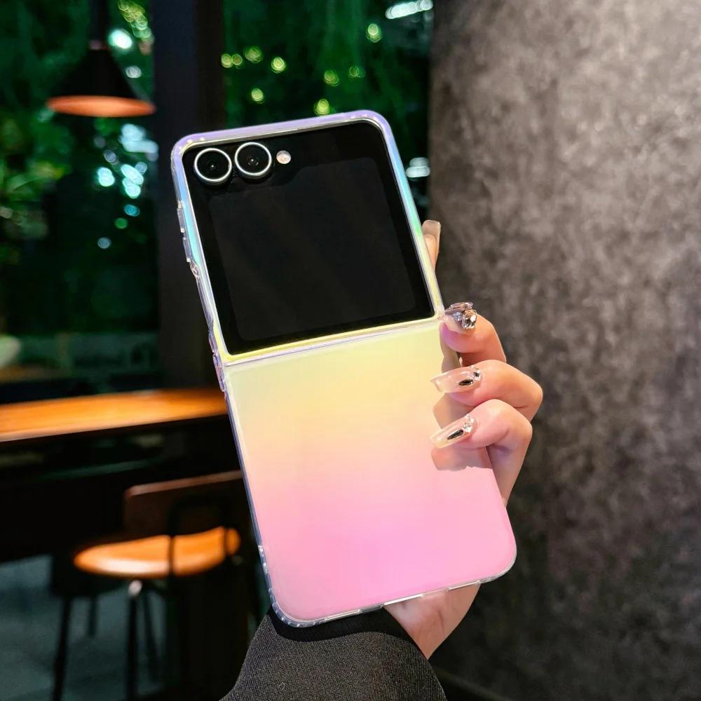 Роскошный градиентный радужный магнитный чехол для телефона Samsung Galaxy Z Flip 8 7 6 5 4 3 для Magsafe Беспроводная зарядка Ударопрочный чехол