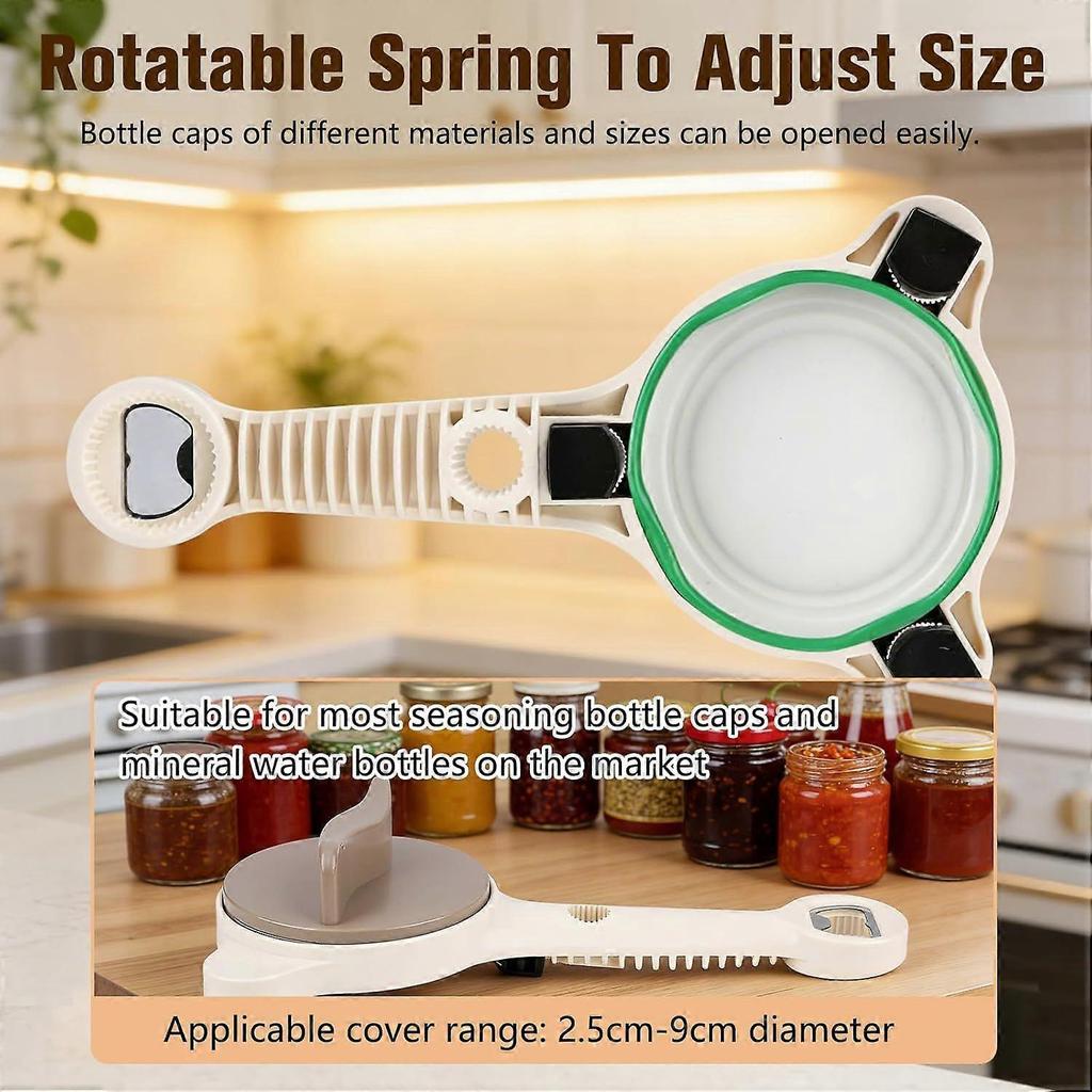 4-in-1 Multi-Function Bottle Opener, Adjustable Lid Opener for Jars Cans Bottles, Multi-Size Retractable Kitchen Helper for Weak Hands, Seniors & Dail