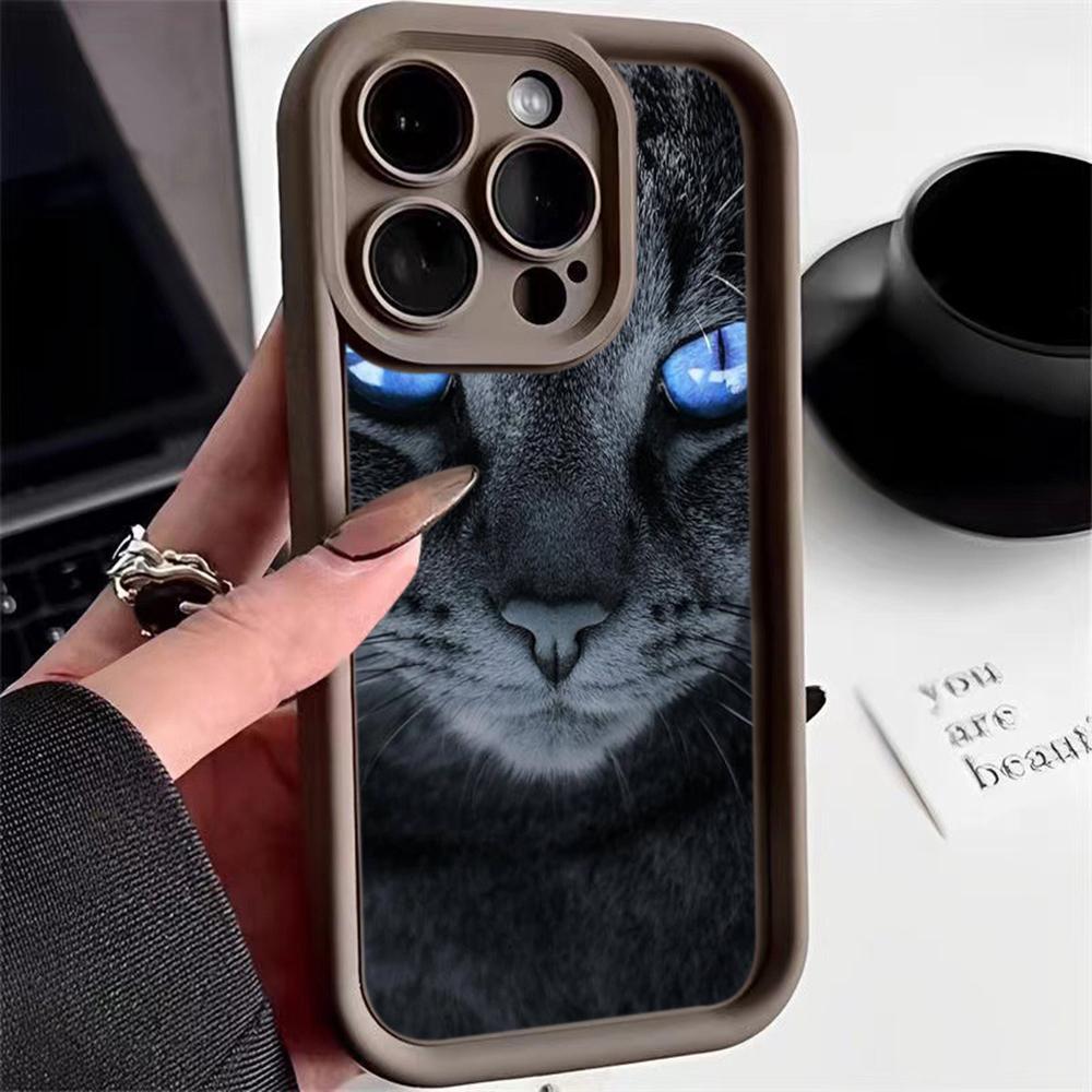 LZ3 Черный Кот Зеленый Глаз Силиконовый Чехол Для Телефона iPhone 11 13 14 15 16 Pro Max 7 8 16 Plus 12 mini XS Max XR Противоударный Задний Чехол