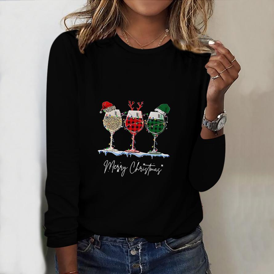 2025 Autumn & Winter Women's New Casual Crew Neck Long Sleeve Top 3D Christmas Pattern Ideal Halloween Christmas Gift