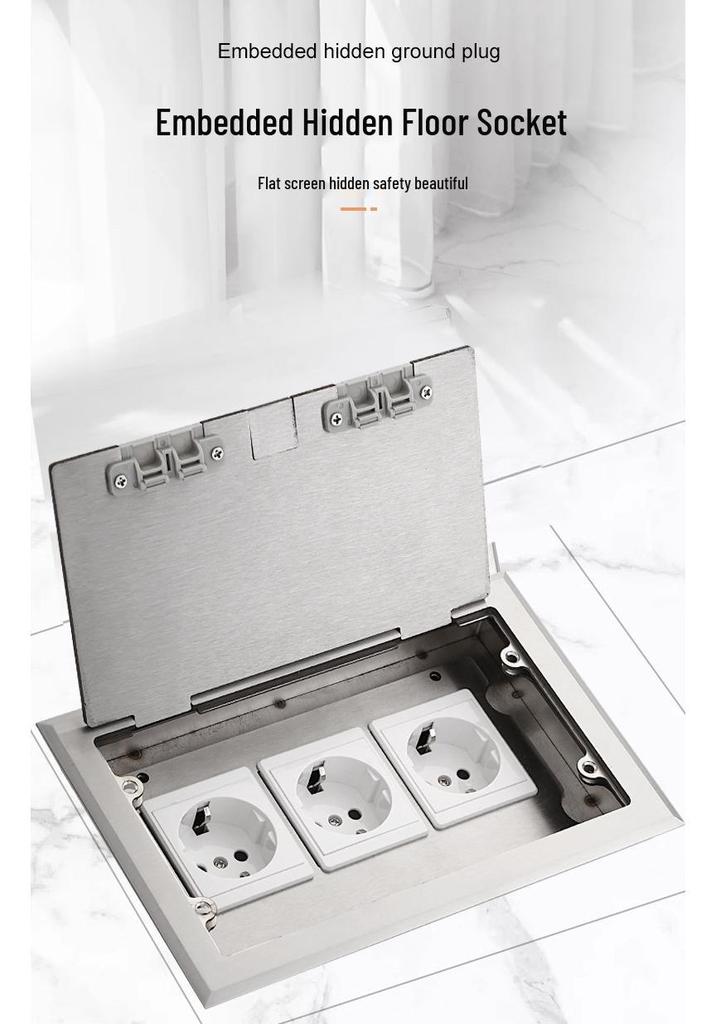 Stainless Steel Flip-Top European Power Socket with USB Fast Charging, Waterproof Floor Box