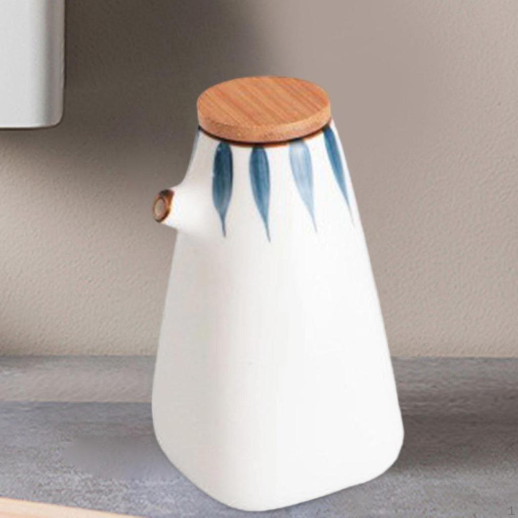 Керамическая бутылка-дозатор для масла для дома, кухни, ресторана, 220 мл, китайский дозатор, графин с деревянной крышкой