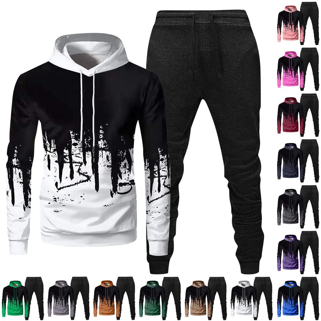 Mens Hooded Sports Tracksuit Unisex Two-Piece Running Outfits Long Sleeve Pullover Hoodies Sweatshirt+Sweatpants Set