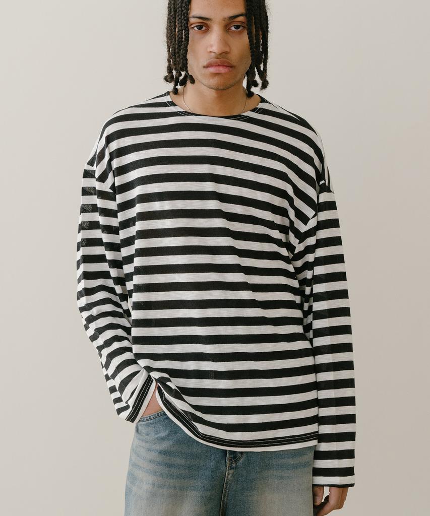 VASTIC Sloped Stripe Long Sleeve_Black / White