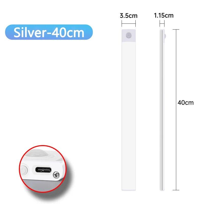 Светодиодная лампа для шкафа USB Type-C, перезаряжаемая, с датчиком движения, светодиодная лампа для кухонного шкафа, освещение шкафа 20 см/30 см/40 см/50 см/60 см