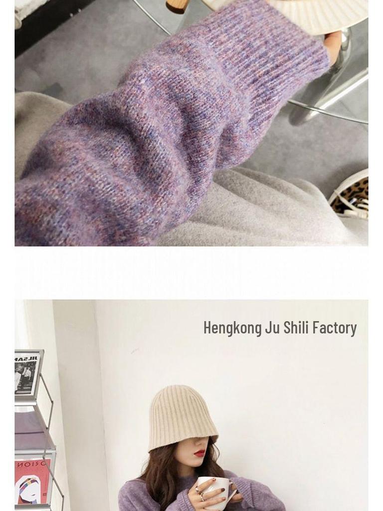 Женский вязаный свитер в ретро-стиле свободного кроя - Круглый вырез, однотонный, мягкий и плотный для сезона Осень/Зима 2025