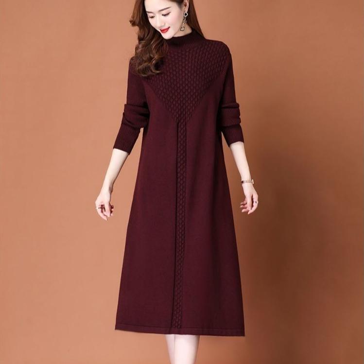 Длинный свитер Женское платье длиной до колена Осенне-зимнее платье Женский вязаный свитер свободного кроя Пуловер