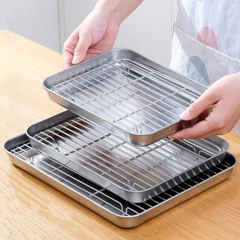 304 Stainless Steel Square Drain Tray – Oven & BBQ Mesh Tray for Oil Drainage, Vegetable Prep & Grilling