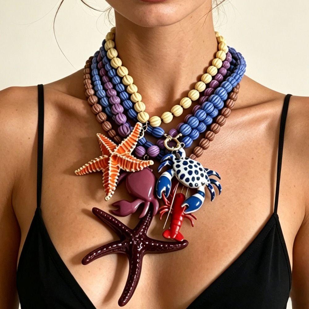 Polka Dot Beach Starfish Choker Cute Beads Necklace Simple Ocean Style Clavicle Chain Vacation