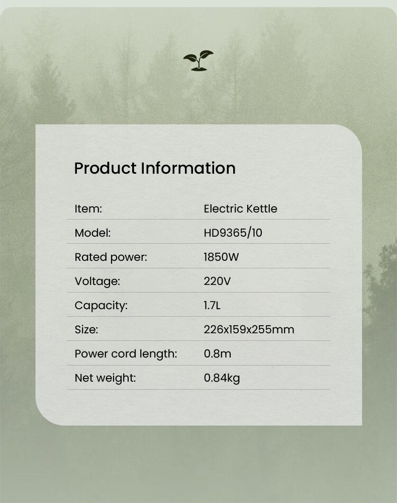 Philips Электрический чайник HD9365/10 Корпус из 100% перерабатываемого растительного биоматериала ПП, изготовлен из масла фанфлауэра, экологически чистый