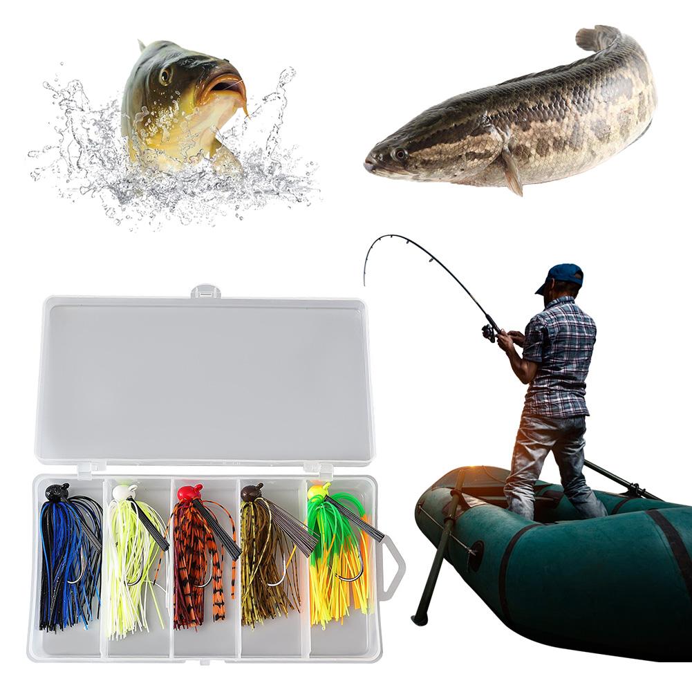 5pcs Skirt Beard Fishing Lures  Weedless Fishing Lure Swim Jig Head Artificial Bait for Bass Pike Swim Jig
