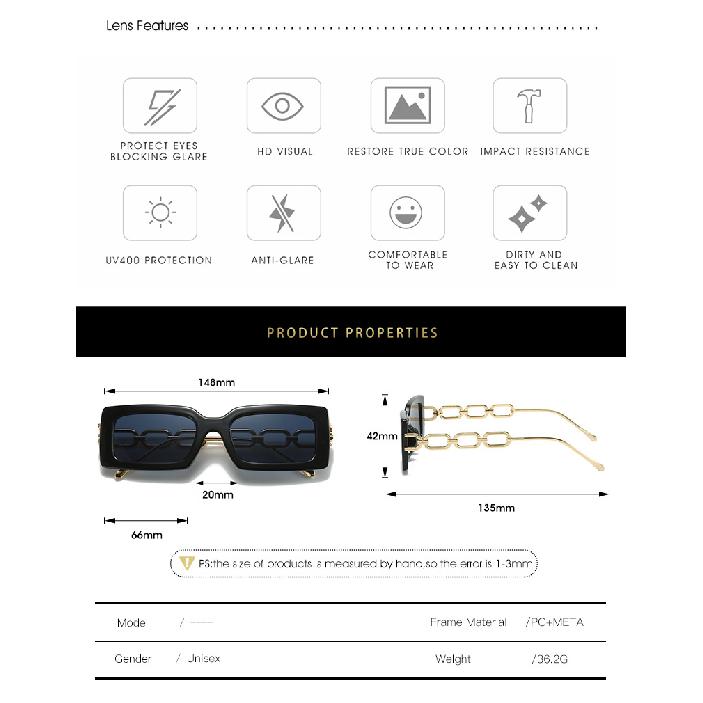Small square sunglasses 3220, simple square chain sunglasses, women's sunglasses