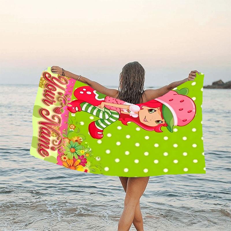 1pc Princess Strawberry Beach Towel with Custom Name, Beach and Seaside Swimming Pool Equipment, Fashion Pattern, Rectangular, Travel Essential
