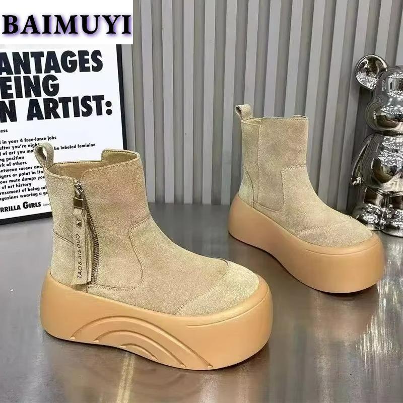 Ботинки на платформе с леопардовым принтом, женские туфли на плоской подошве из замши и хлопка, тренд зимы 2025 года, теплая повседневная обувь в готическом стиле, нескользящие ботинки Mujer