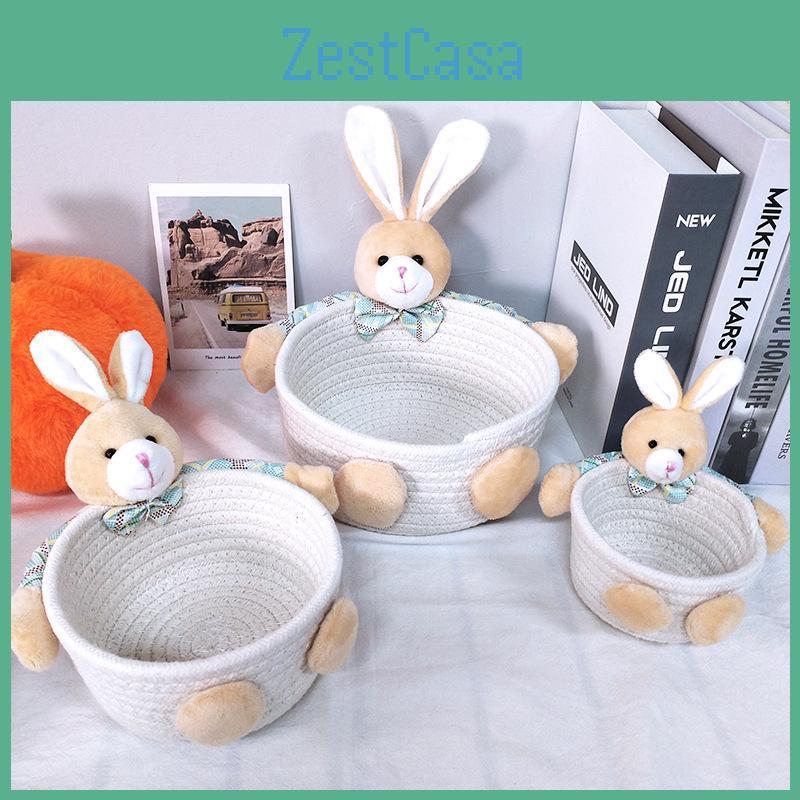 Easter Jewelry Basket Animal Plush Candy Sundries Organizer For Festive Decor