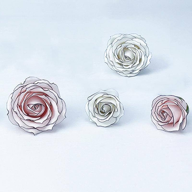 24pcs 4x6cm Artificial Chanson Rose Black Border Small Fragrant Flowers Decoracion Flower Box Wedding Bouquet Christmas Gift
