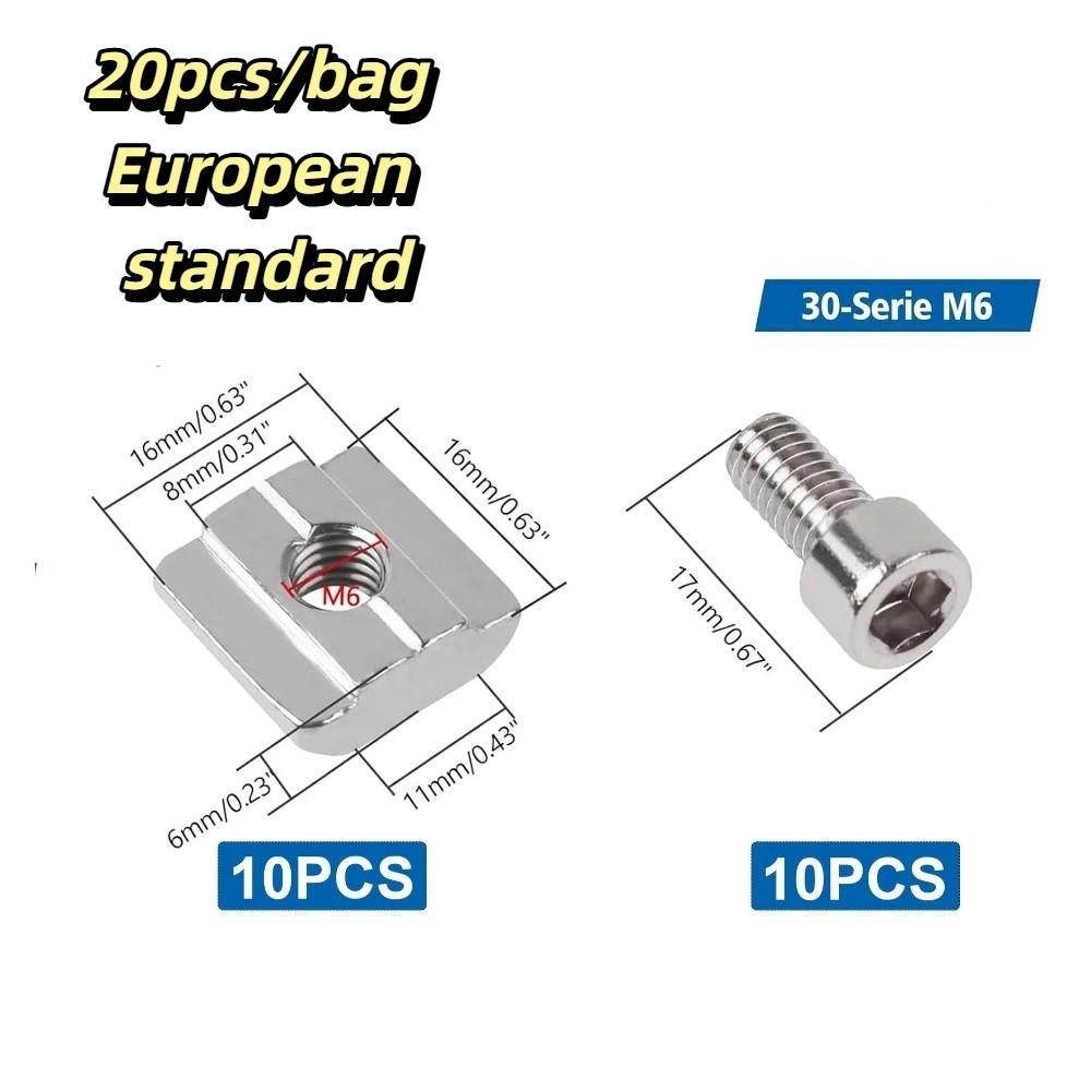 20pcs/bag Quality Stainless Steel European Standard Aluminum Profile Fasteners Reliable Connection Stable Structure Slider Nuts