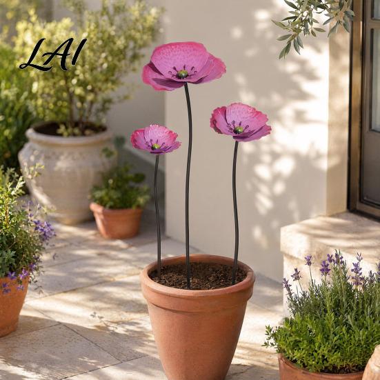 Metal Potted Plant Accessories 2Pcs Flowers for Outside Decorative Garden Stakes Flower Bed Decor Ferrous Art Outdoor Yard Lawn Walkway and