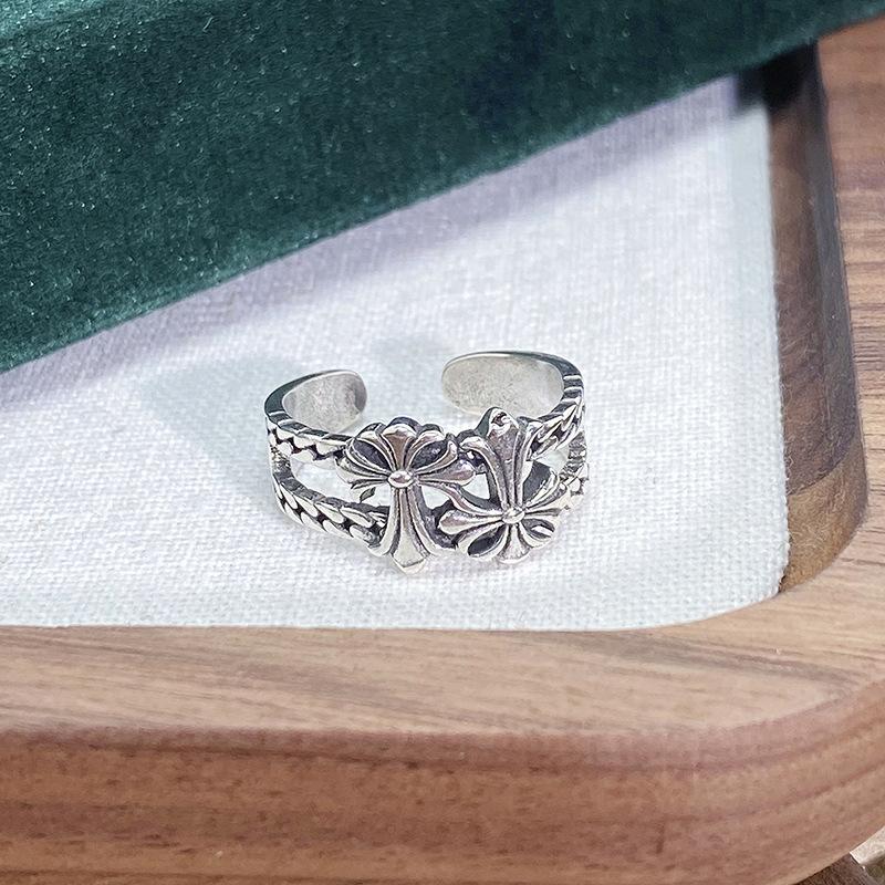 [Jewelry Collection] Retro Personality Medieval Iris Cross Open Ring Light Luxury High-End Ring Woman