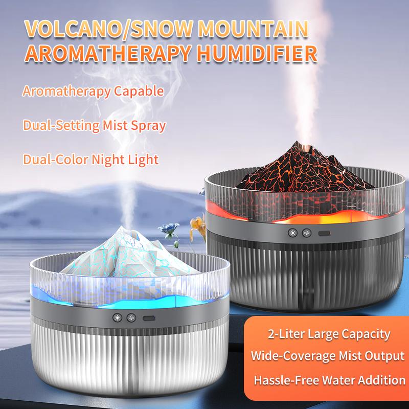 Машина для ароматерапии Volcano, многофункциональный увлажнитель воздуха Flame Humidifier 2L, большая емкость, диффузор духов, ночник, атмосфера, прохладный туман