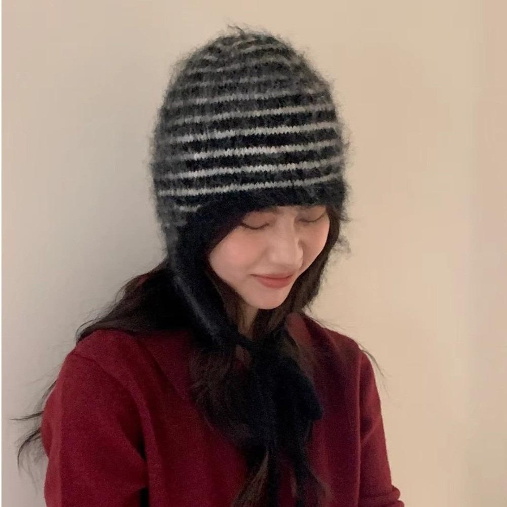 Colorful Earflap Knitted Hat Windproof Baggy Beanie Hat Fashion Striped Balaclava for Outdoor Ski