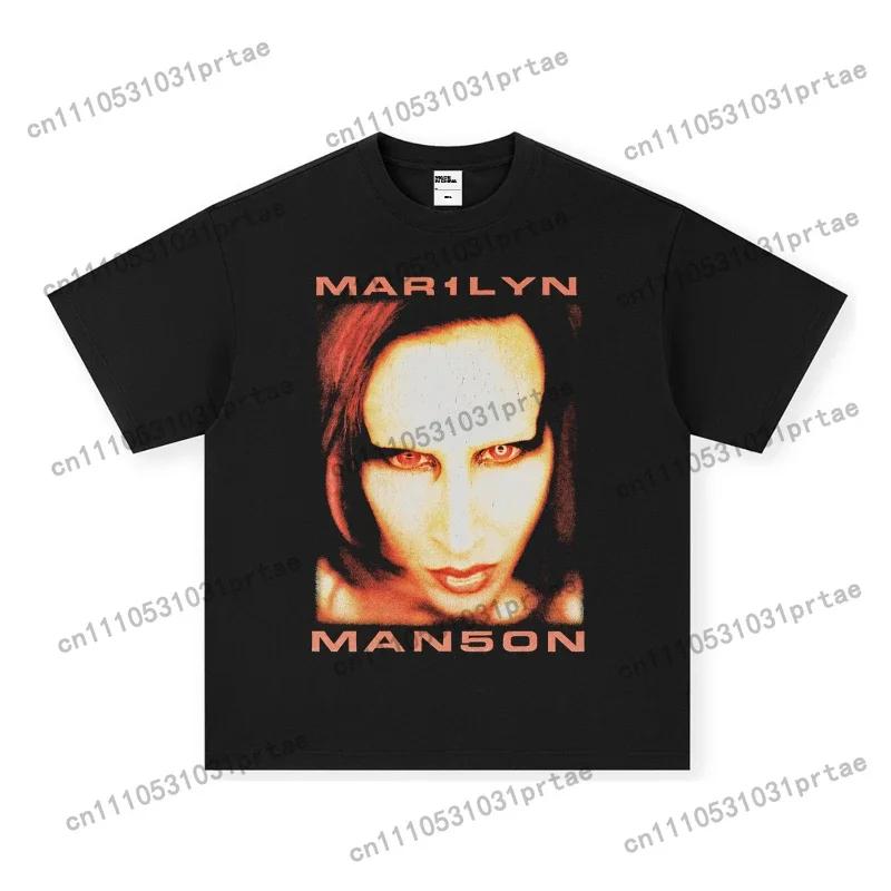 Marilyn Unisexson Printed Short Sleeve Tshirt Male Rock Band Unisexs And Wounisexs Top Summer Loose And Comfortable Black