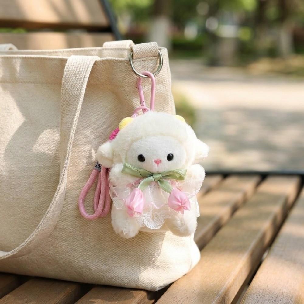 Lamb New Year Tulip Lamb Doll Cute Sheep Bag Pendant Key Ring Plush Sheep Keychain Bag Decor